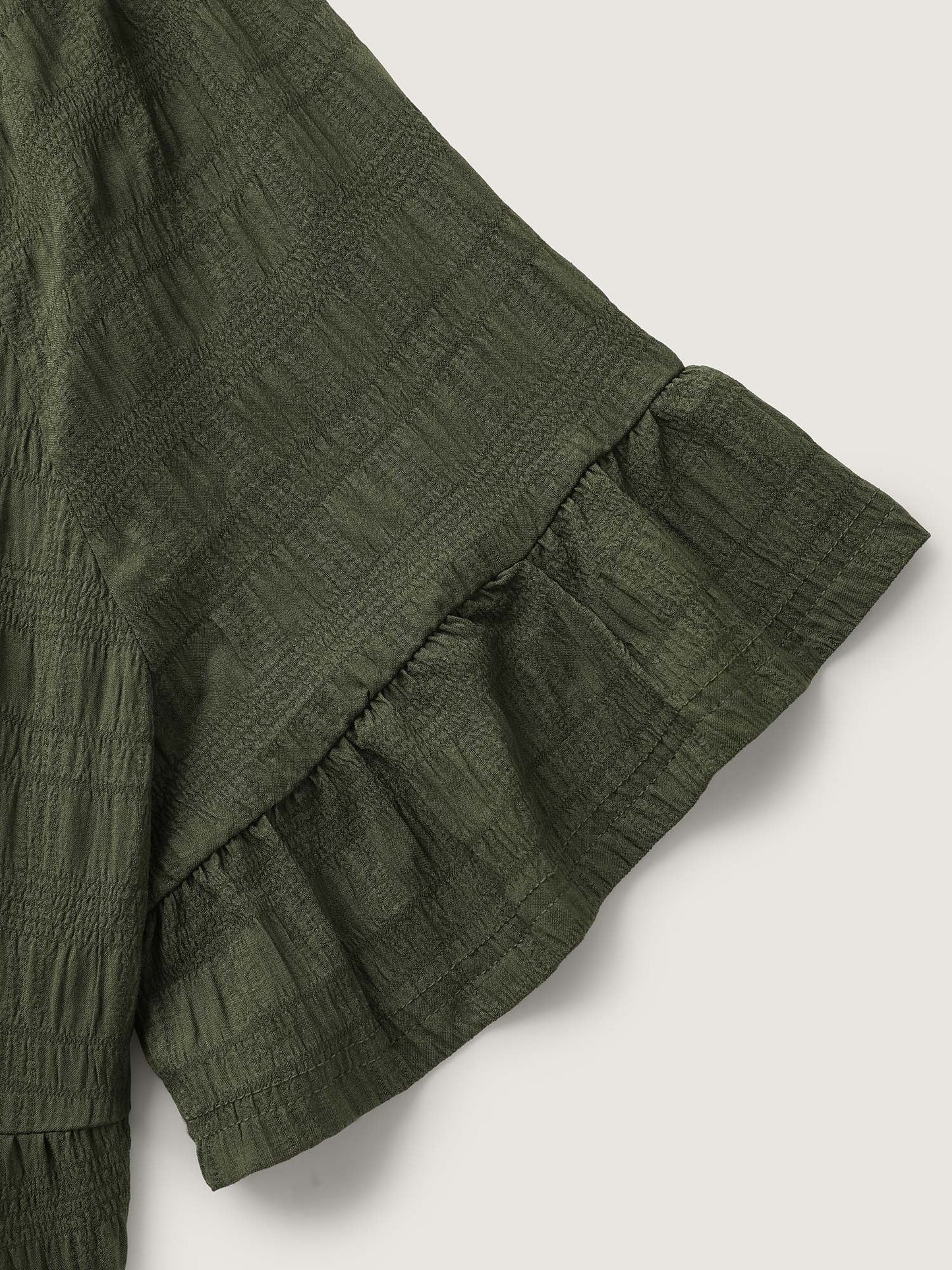 Notched Neck-Tie Crinkle Tiered Blouse