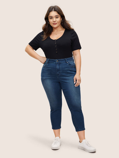 Dark Wash Pocket Slim Cropped Jeans