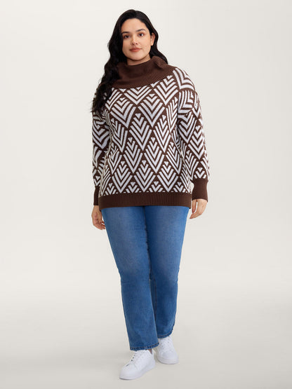 Cowl Neckline Geometric Print Pullover