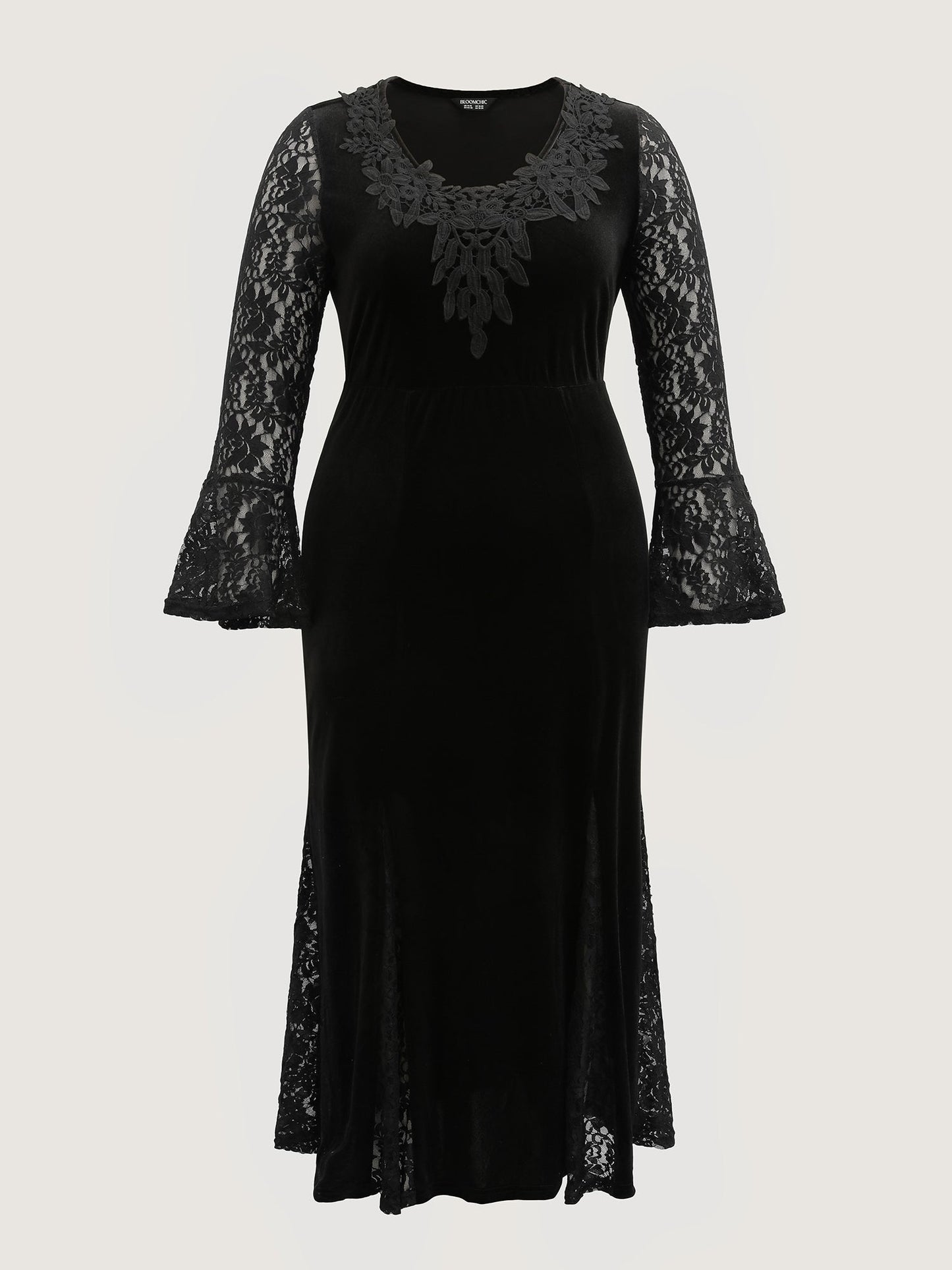 Velvet Lace Sleeve Split Hem Maxi Dress