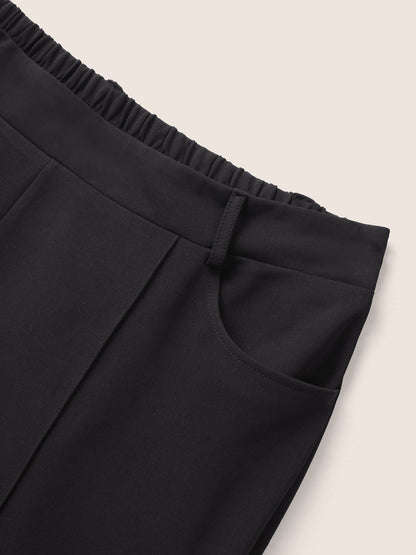 Solid High Rise Elastic Waist Flare Leg Pants