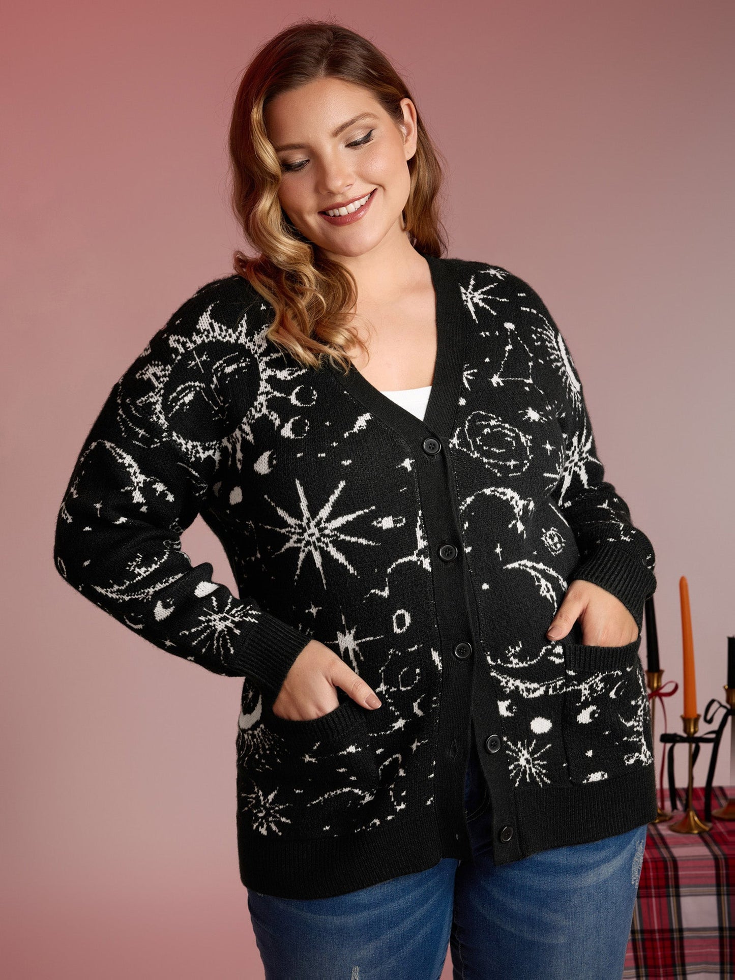 Halloween Elements Button Knit Cardigan
