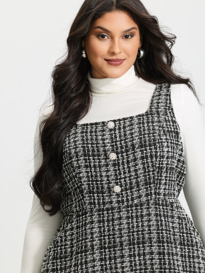 Tweed Woven Pattern Lined Button Midi Dress