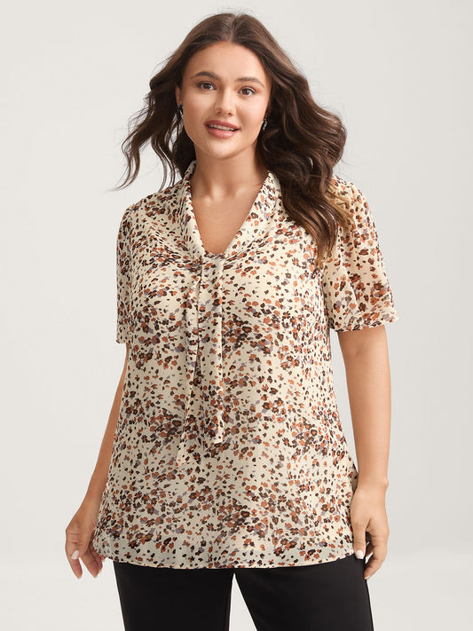 Leopard Print Ribbon Collar Blouse