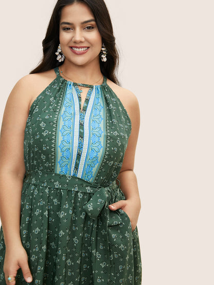 Bandana Print Halter Neck Tie Knot Dress