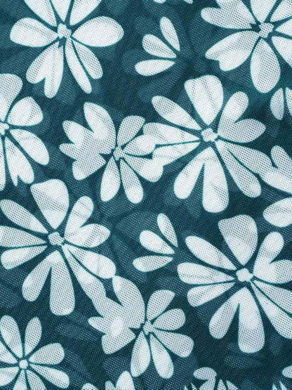 Daisy Print Mesh Waist-Defining Swim Dress