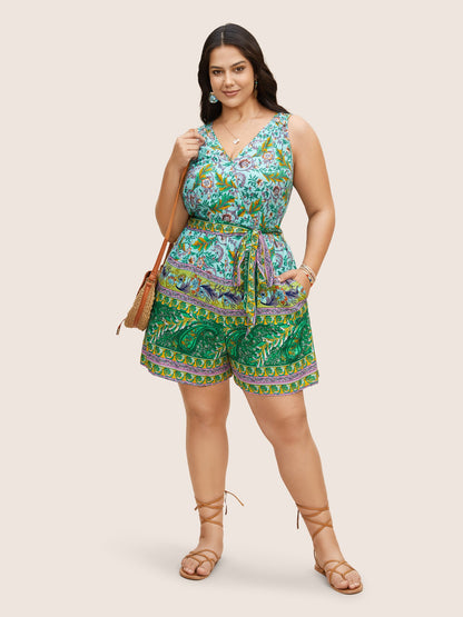 Bandana Print Wrap Belted Ties Romper
