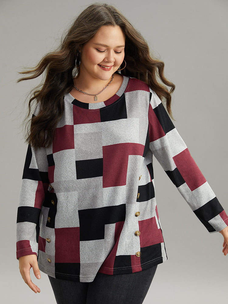 Colorblock Contrast Button Detail T-shirt