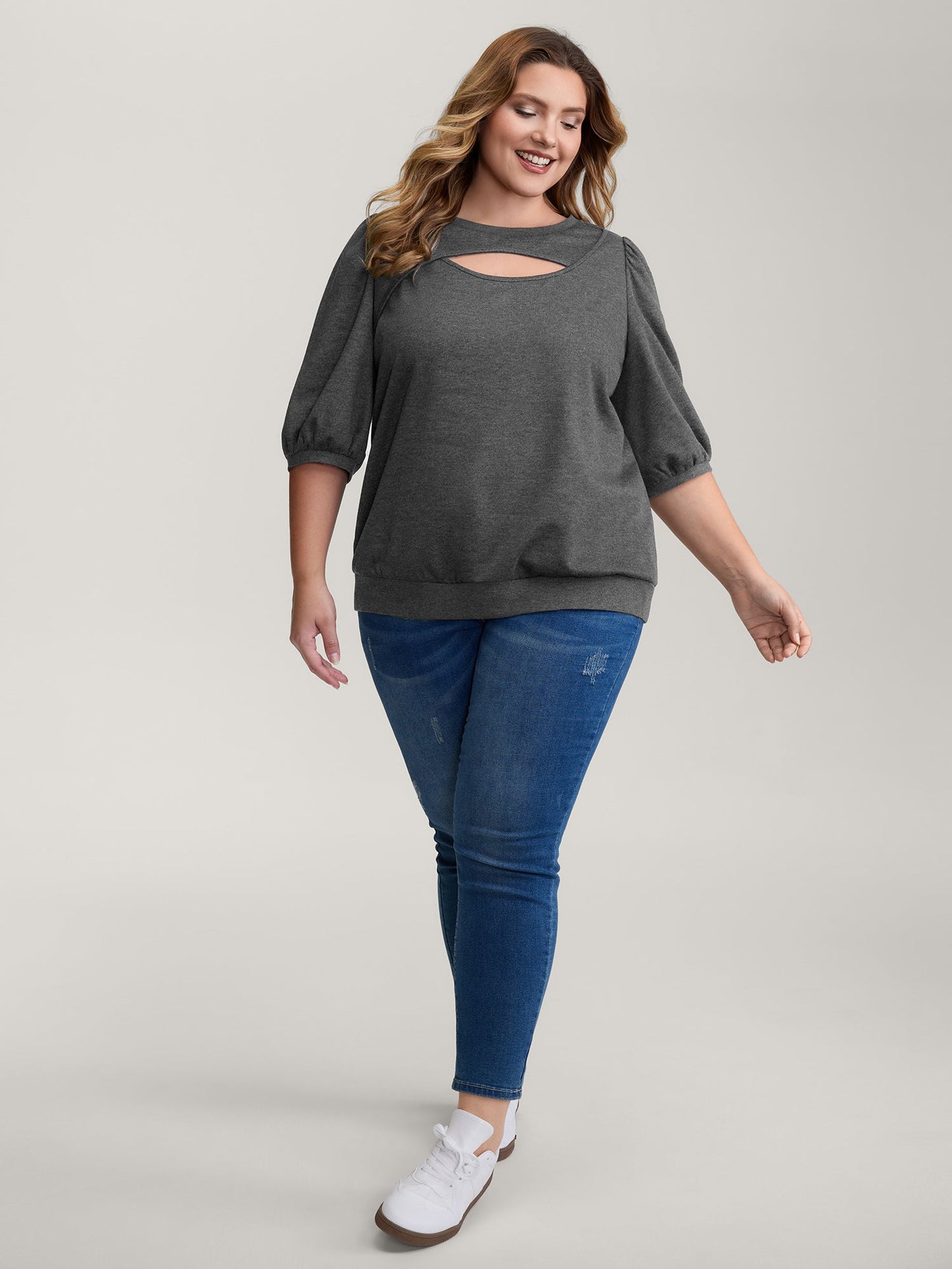 Heather Neckline Cut-Out Sweatshirt