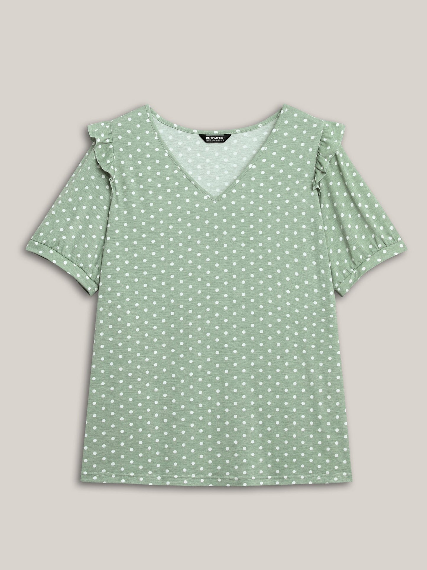 Polka Dots Stretchy Puff Sleeve Top