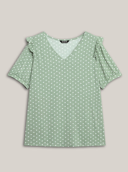 Polka Dots Stretchy Puff Sleeve Top