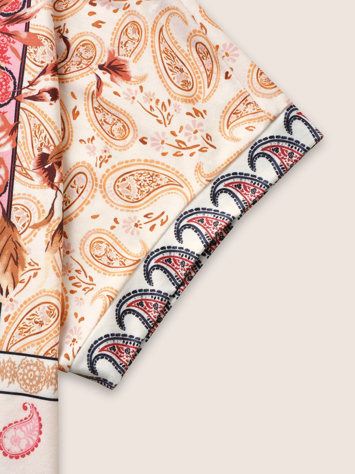 Round Neck Boho Print Patchwork T-shirt