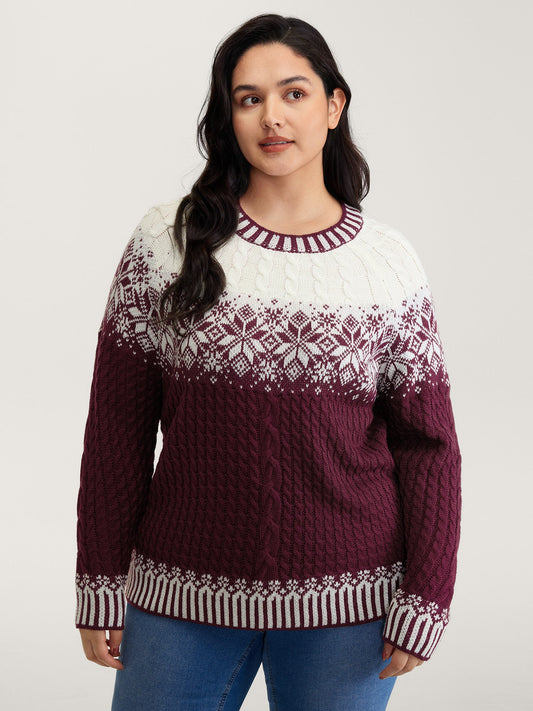 Cozy Textured Contrast Ribbed Hem Pullover