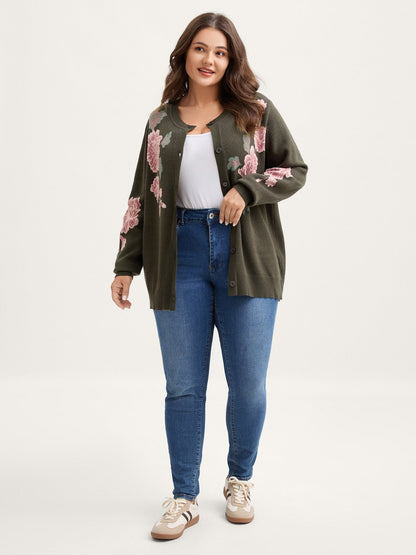 Supersoft Floral Print Button-Down Knit Cardigan