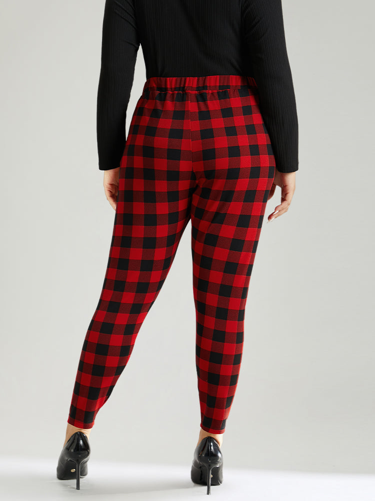 Plaid Elastic Waist High Rise Skinny Leggings