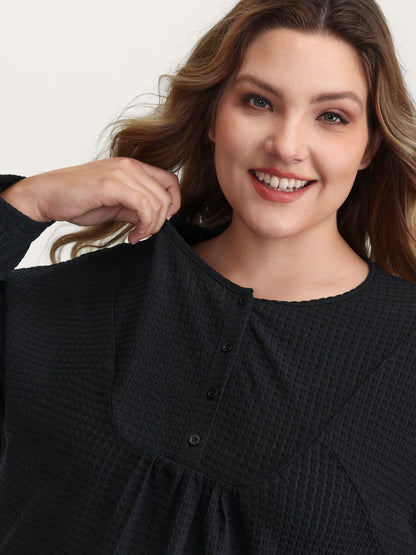 Textured Button Placket Knit Top