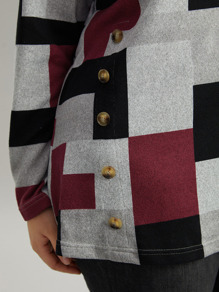 Colorblock Contrast Button Detail T-shirt