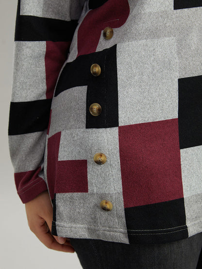 Colorblock Contrast Button Detail T-shirt