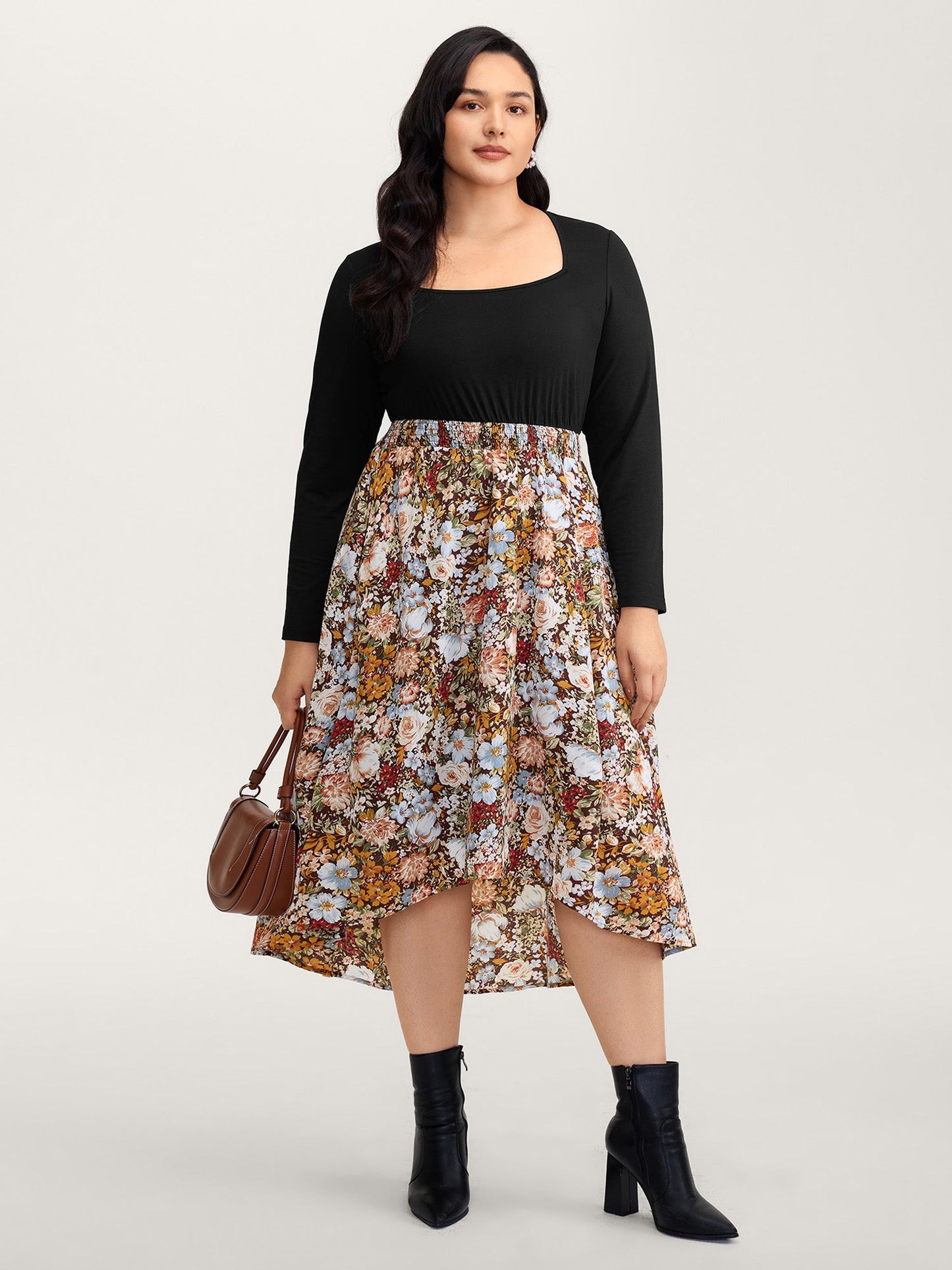Floral Print High-Low Hem Midi Dress