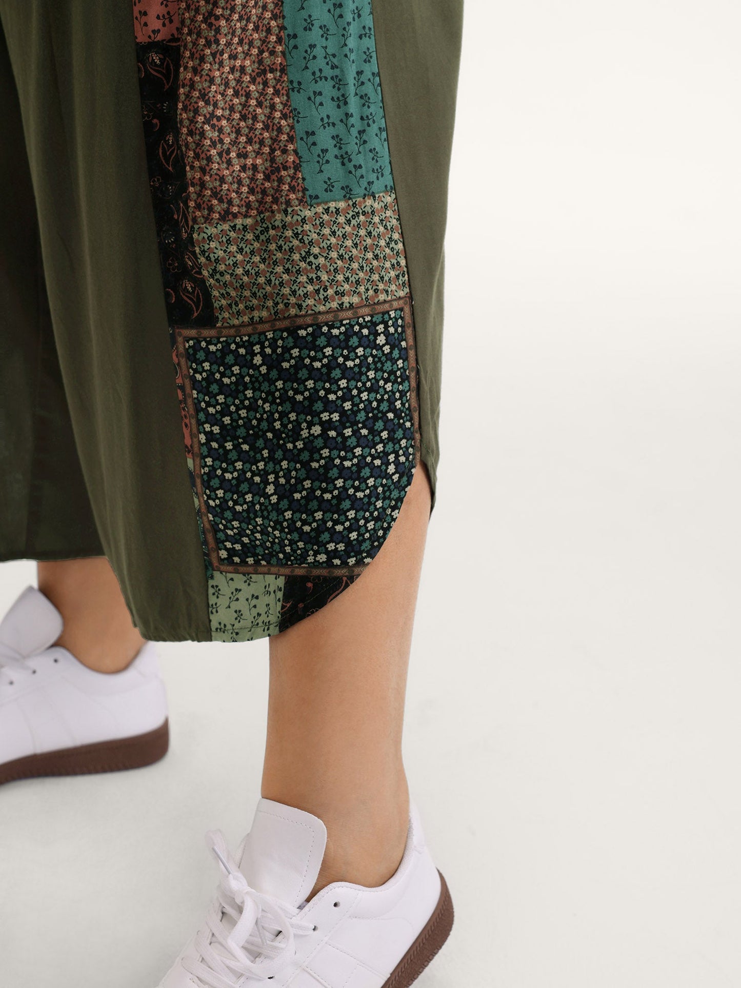 Patch Print Drawstring Wide-Leg Pants