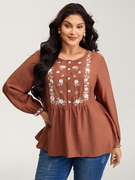 Supersoft Floral Embroidery Button Blouse