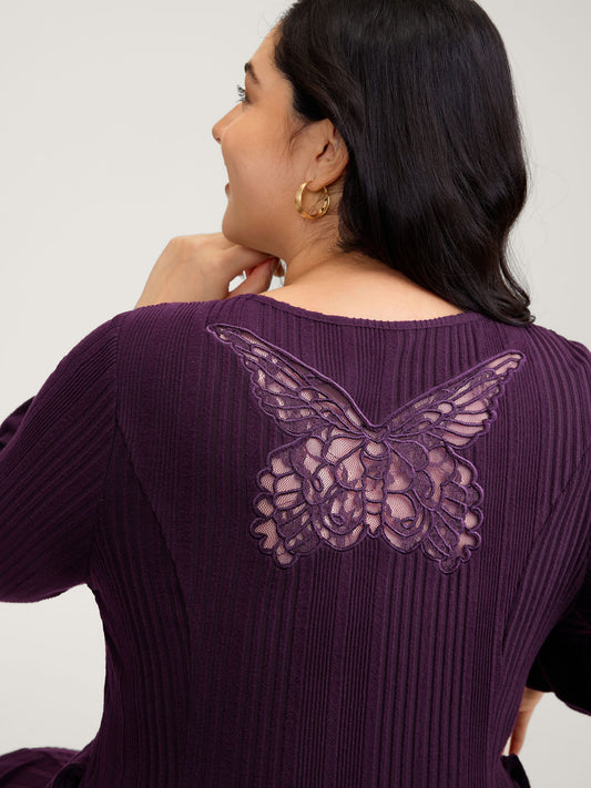 Cut-Out Embroidery Ribbed A-Line Mini Dress