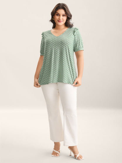 Polka Dots Stretchy Puff Sleeve Top
