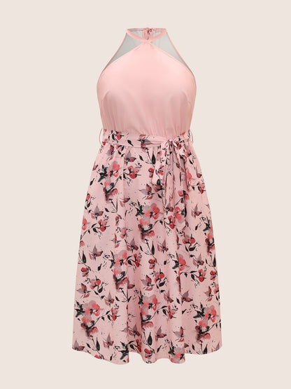 Halter Neck Floral Patchwork Midi Dress