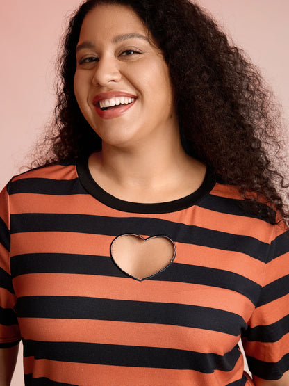 Pumpkin Patch Stripe Heart Cut-Out T-Shirt