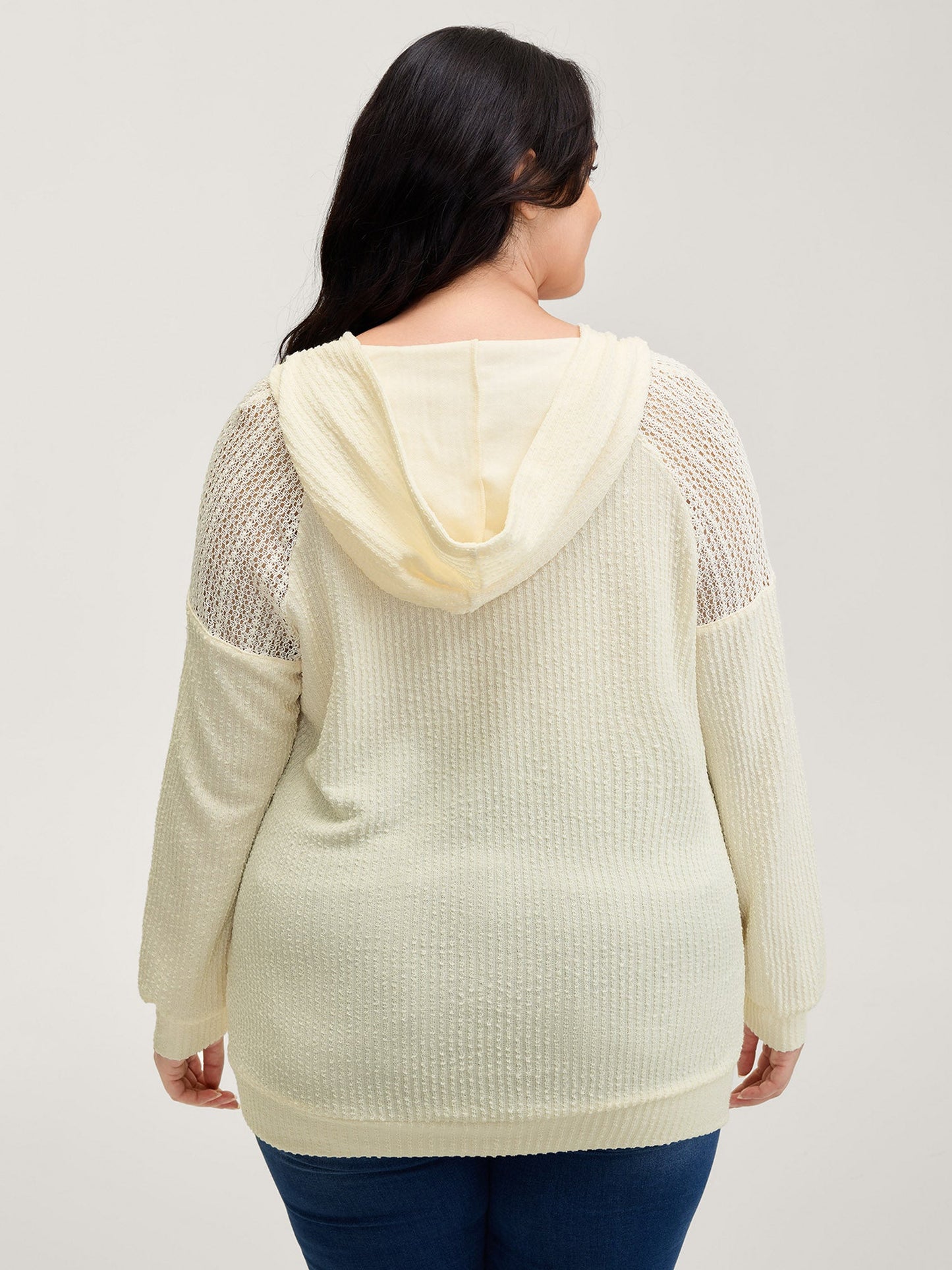 Textured Spliced Button Detail Hoodie