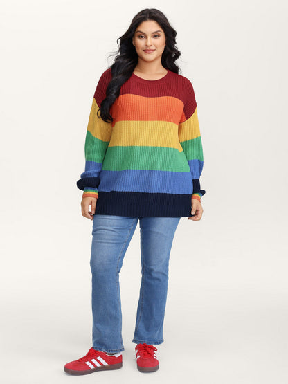 Vibrant Color Stripes Round Neck Pullover
