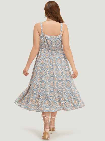Bandana Knotted Pocket Ruffle Hem Empire Waist Cami Dress