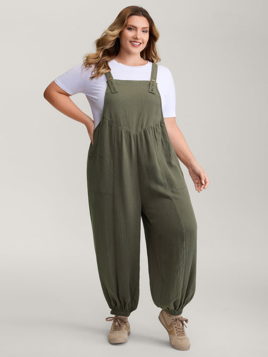 Pure Cotton Shirred Textured Jumpsuit