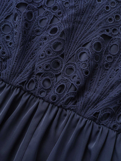 Round Neck Lace Patchwork Ruffle Sleeve Dress