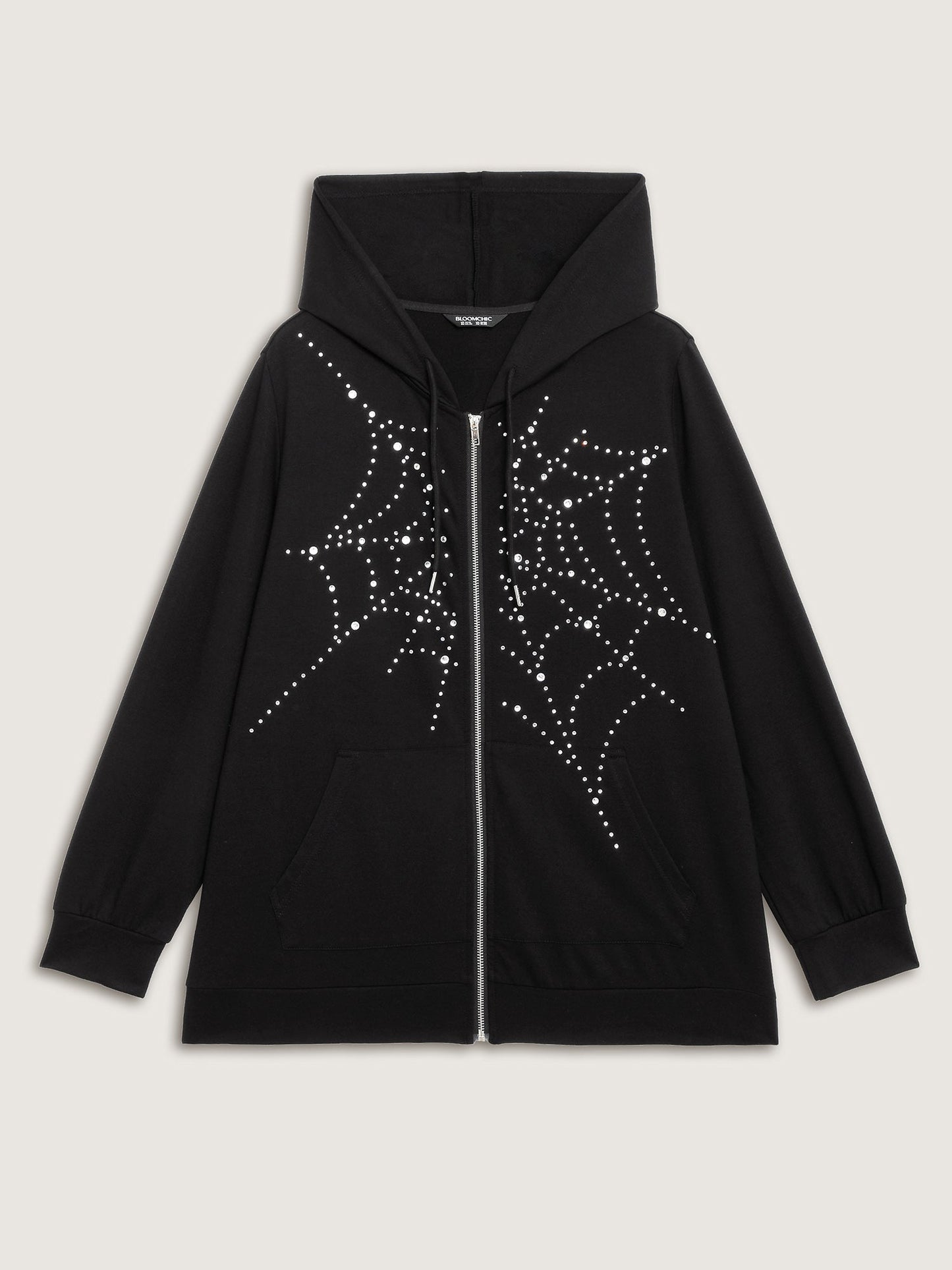 Shimmery Rhinestone Sequin Spiderweb Zipper Hoodie