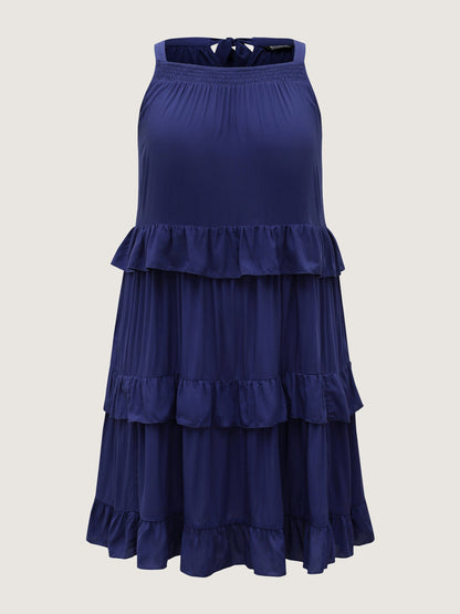 Ruffled Tiered A-Line Tie Midi Dress