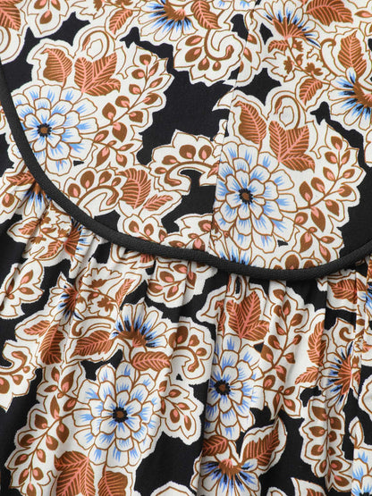 Floral Print Pleated Flowy Blouse