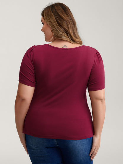 Ruched Stretchy Fitted Solid T-Shirt