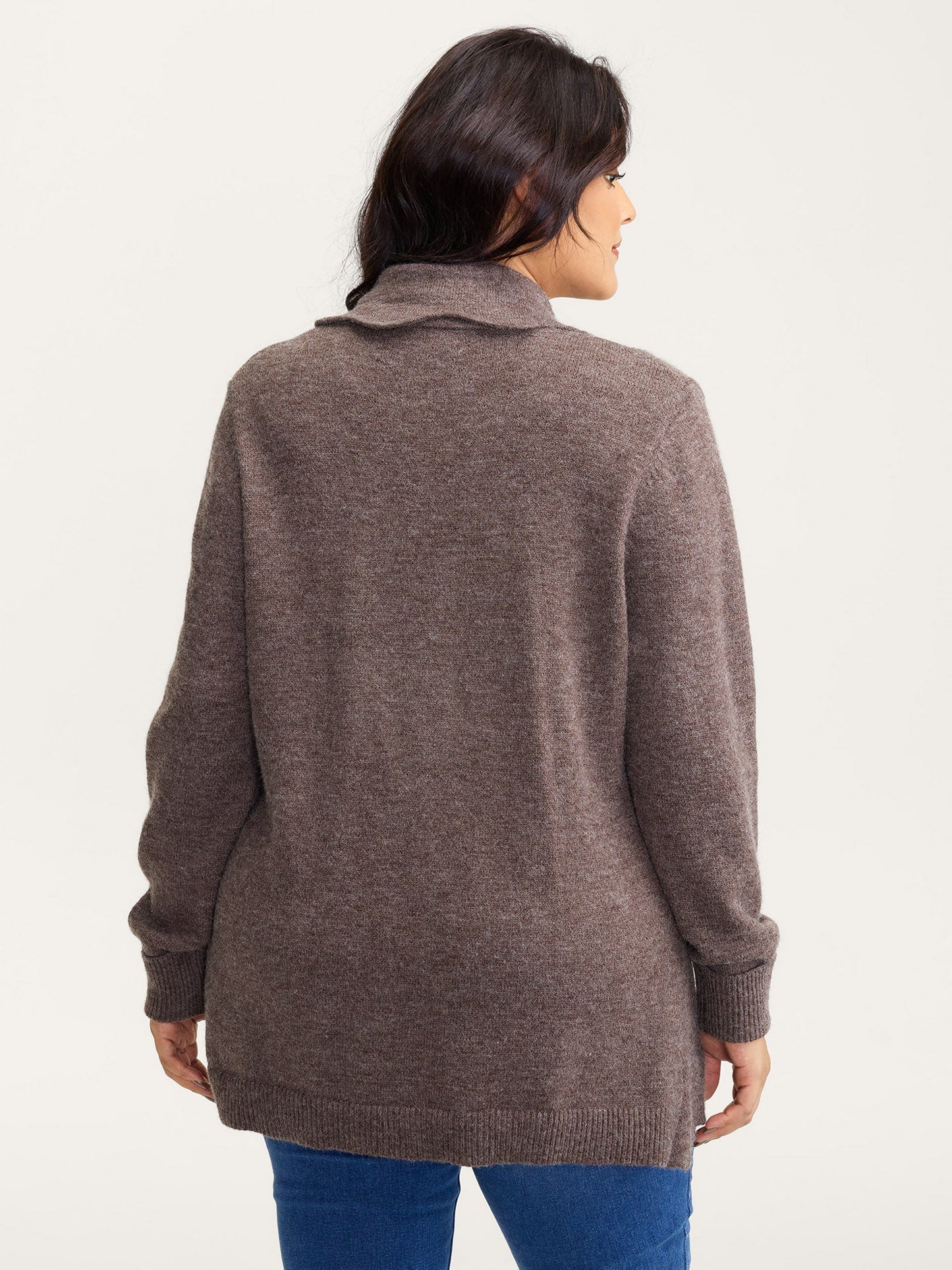 Wavy Arc Hem Tie-Front Knit Cardigan