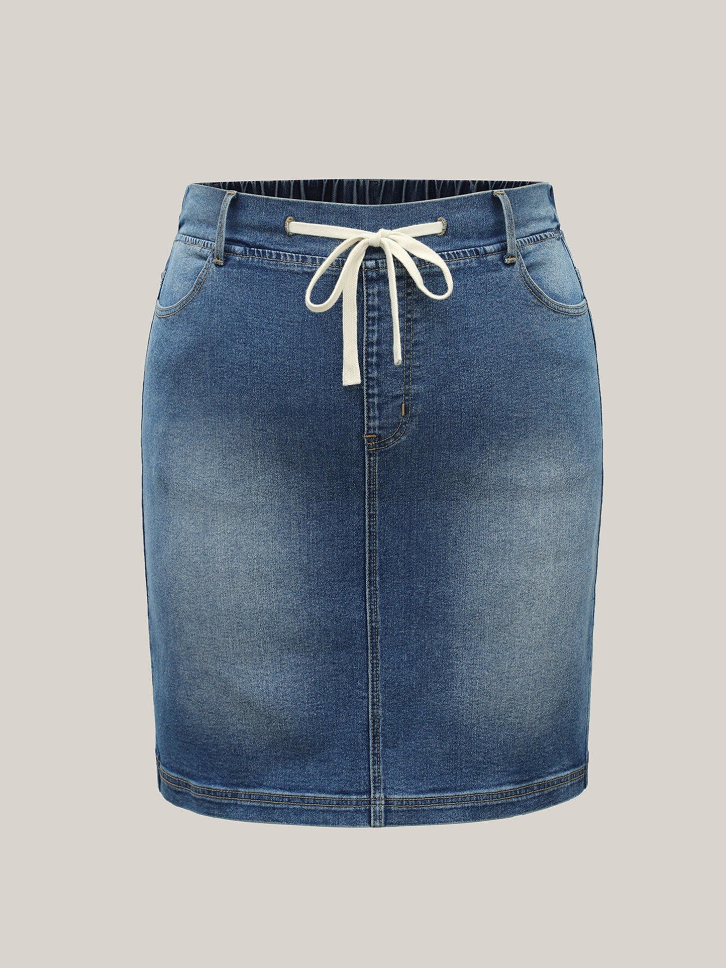 Stretchy Waistband Pull-On Denim Skirt