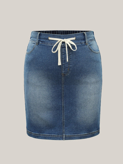 Stretchy Waistband Pull-On Denim Skirt