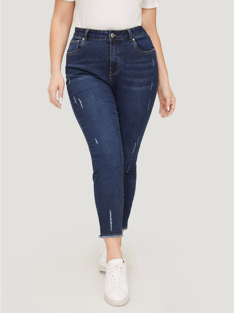 Straight Leg Very Stretchy Raw Hem Jeans