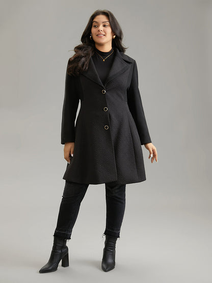 Solid Textured Button Up Lapel Collar Woven Coat