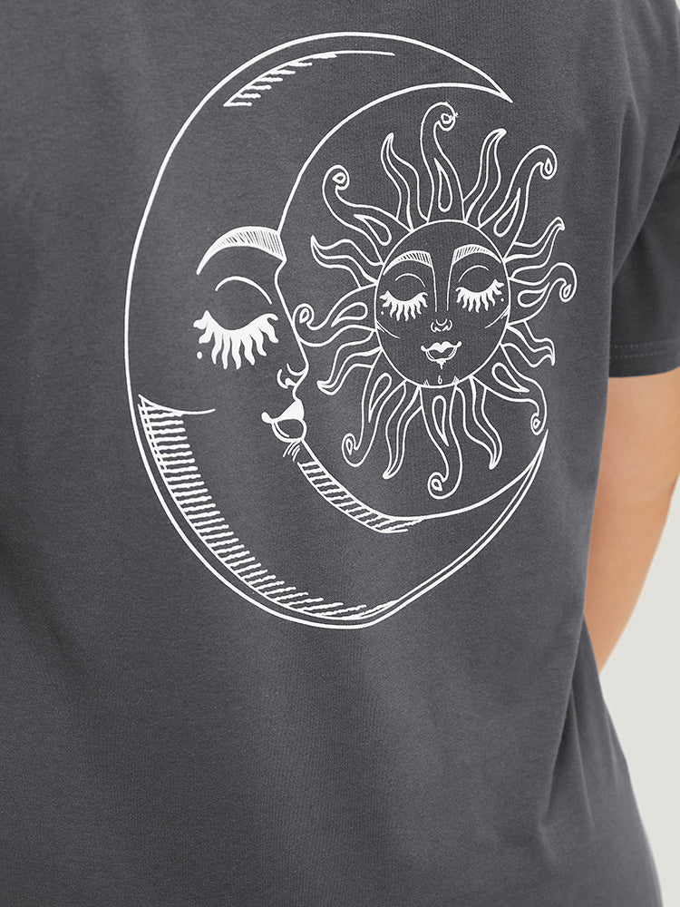 Sun & Moon Print Graphic Round Neck T-shirt