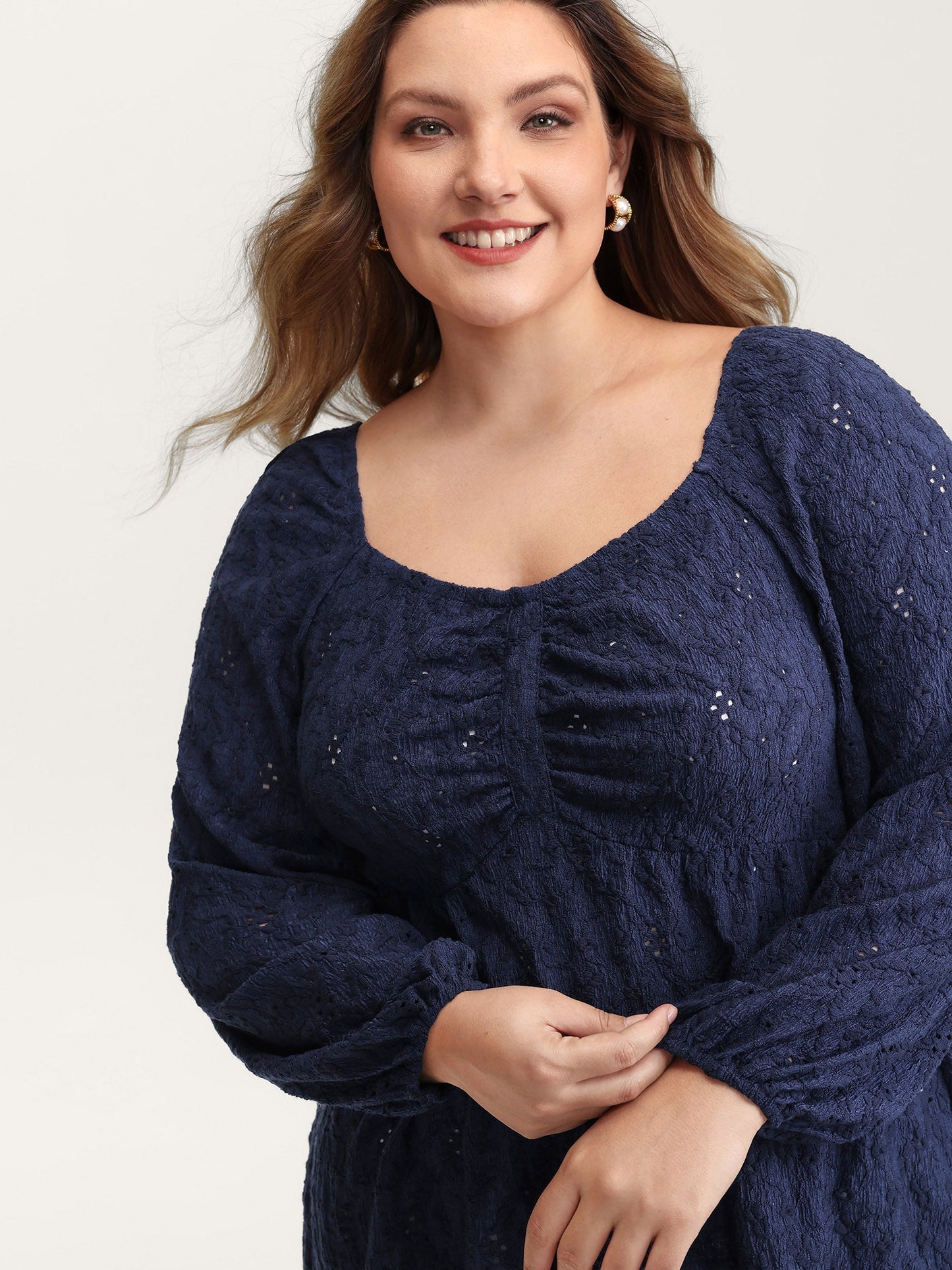 Ruched Bodice Lantern Sleeve Knit Top