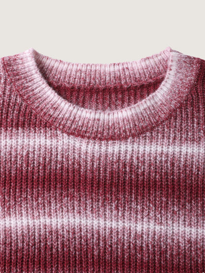 Ombre Tissue Textured Round Neck Pullover