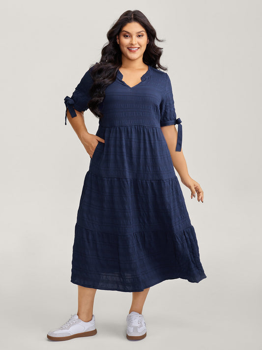 Textured Sleeve-Tie Tiered Maxi Dress