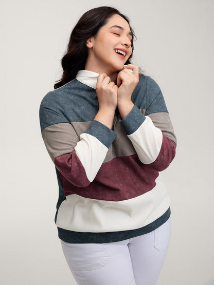 Color Stripes Half-Zipper Sweatshirt