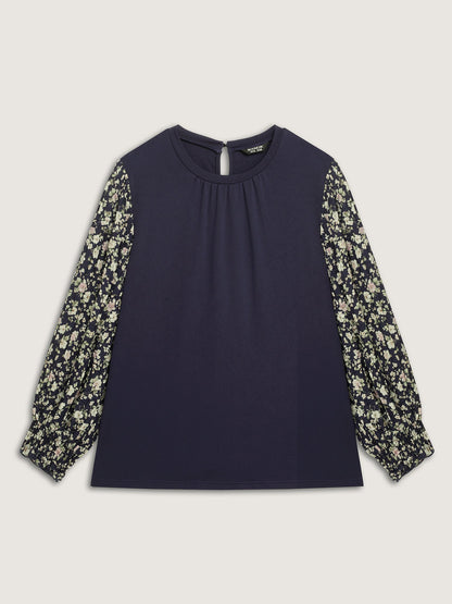 Floral Contrast Stretchy Knit Top