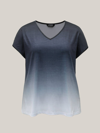 Gradient Tie-Dye Stretchy V-Neck T-Shirt